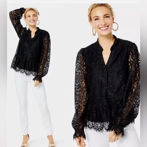 New Lilly Pulitzer Jacelynne Lined Lace Top Long Sleeve
Black